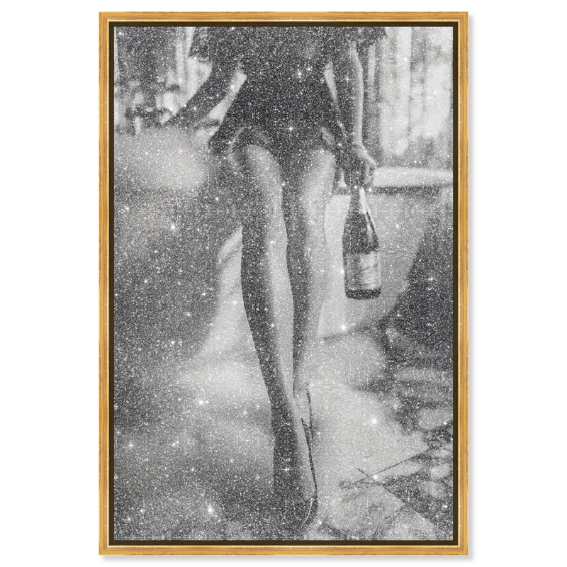Bubbly Midnight Fashion Canvas Print by Oliver Gal, Black Frame, 10 x 15, 21"H x 31"W, Gold Floater Frame