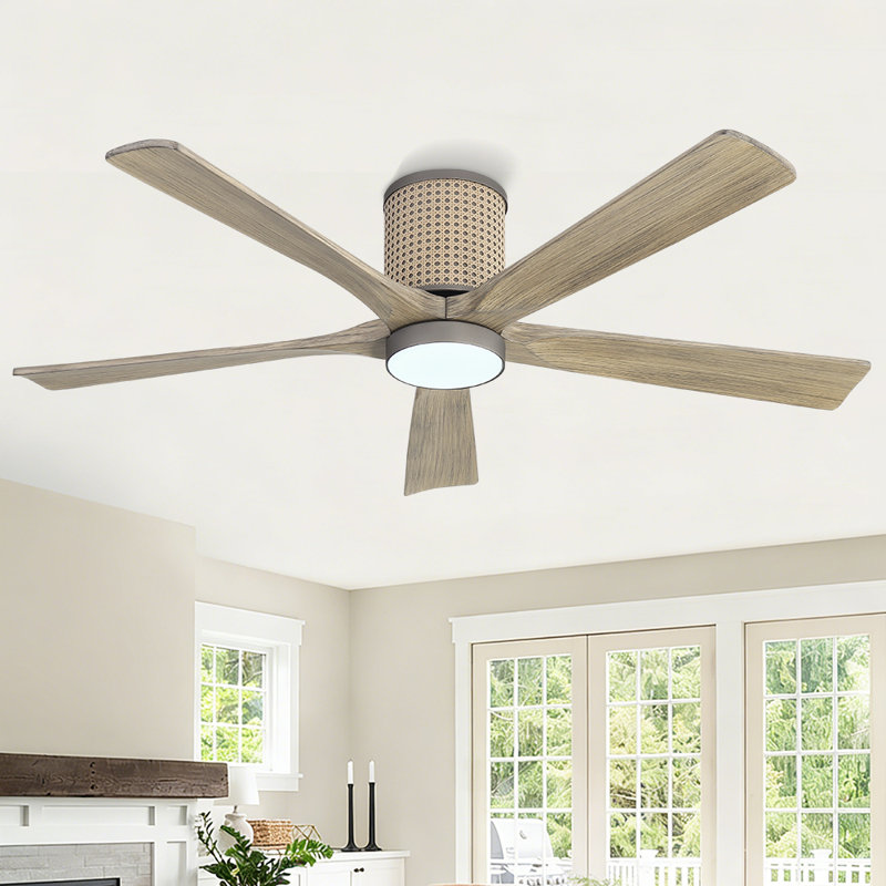 54 po Ventilateur de plafond encastré en rotin avec 5 pales, Gris, Gris