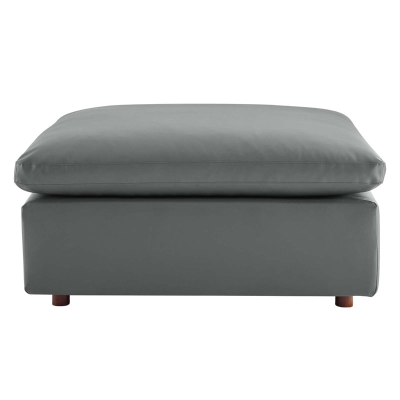 Modway Commix Down Filled Overstuffed Vegan Leather Ottoman, Gray Faux Leather