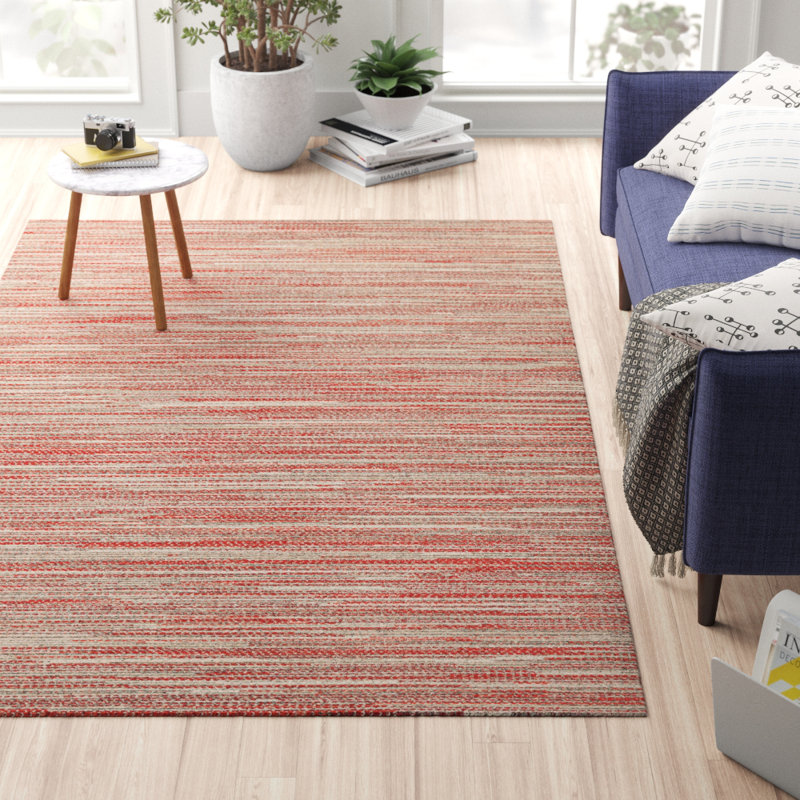 Garbielle Striped Sand Maroon Salmon Indoor Outdoor Area Rug, Rectangle 7'6" x 10'9"