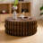 Drum Fluted Modern Round Coffee Table, Mid Century Circle Center Table with Sturdy Pedestal for Living Room and Bedroom-302139100