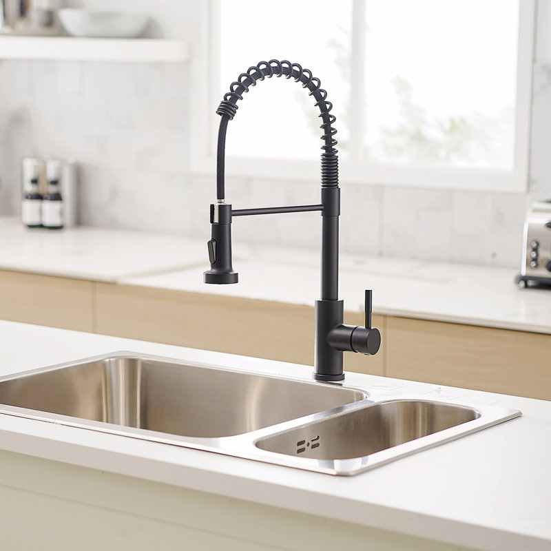Commercial Black Kitchen Faucet With Pull Out Sprayer, Single Handle Single Lever Kitchen Sink Faucet, Black
