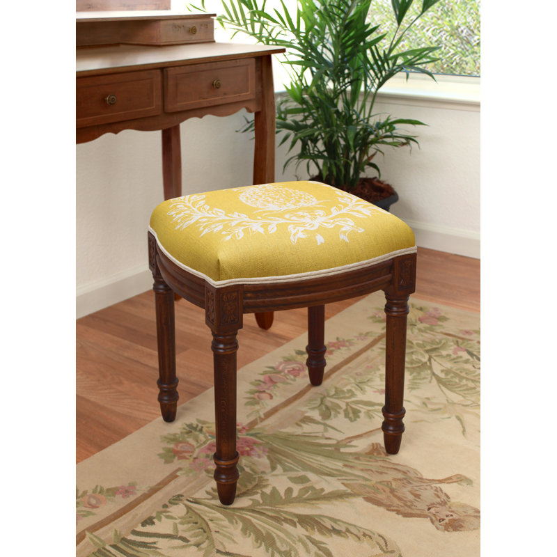 Tabouret de coiffeuse en lin brun clair et ananas, Noyers, Jaune moutarde