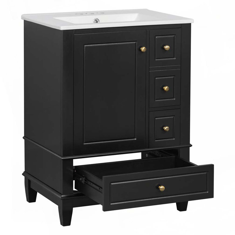 Meuble-lavabo 24 po avec lavabo en céramique, Noir