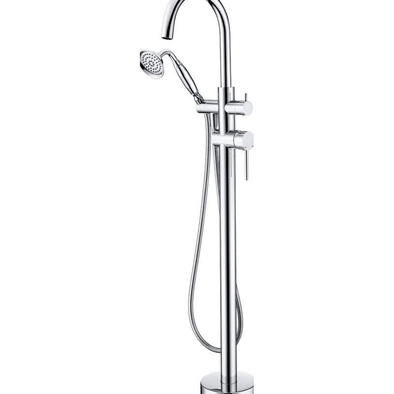 Freestanding Tub Filler With Handheld Shower, Floor Mounted, 2.5 Gpm Flow For Efficient Water Use Solid Brass Long-Term Performance