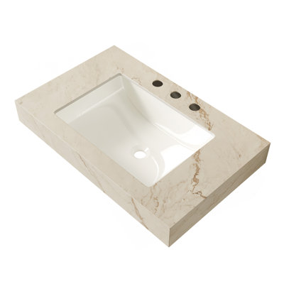 30" Cream Gold Vein Sintered Stone Countertop&Undermount Ceramic Basin with 3 Standard Pre-drilled Faucet Holes, NO Cabinet, NO Faucet and Sink Cover