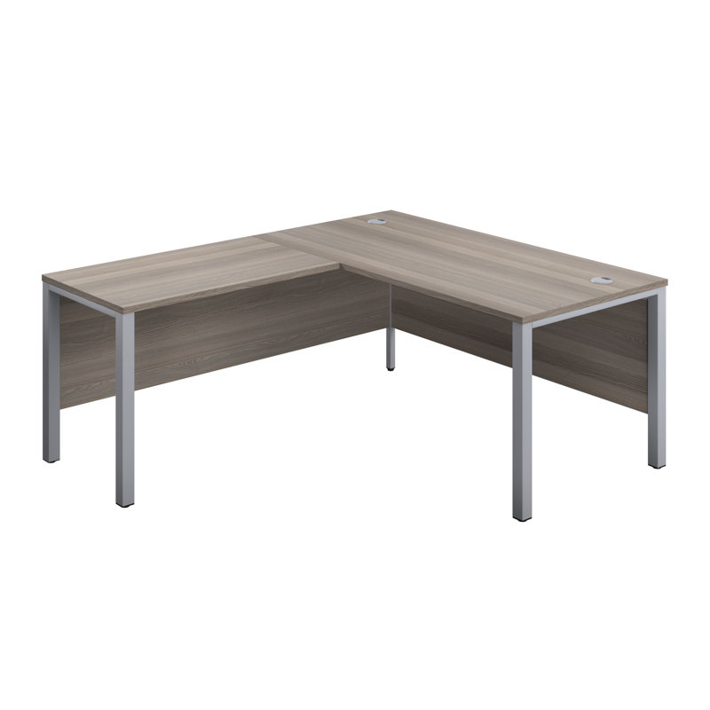 Buariki L-Shaped Metal Base Executive Desk, Left Hand Return, 73cm H x 180cm W x 180cm D, Grey Oak/Silver