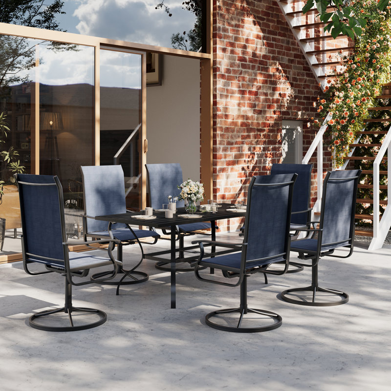 Ensemble de salle à manger d'extérieur pour 6 personnes avec trou pour parasol, fauteuils pivotants à 360° en tissu textilène