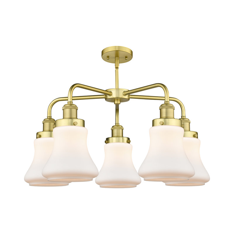 Lustre suspendu 5 lumières 24 po Bhanupriya, Blanc mat, Or satiné