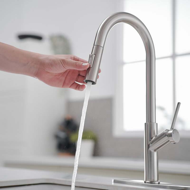 Nickel High-Arc Single Handle Pull-Down Kitchen Faucet