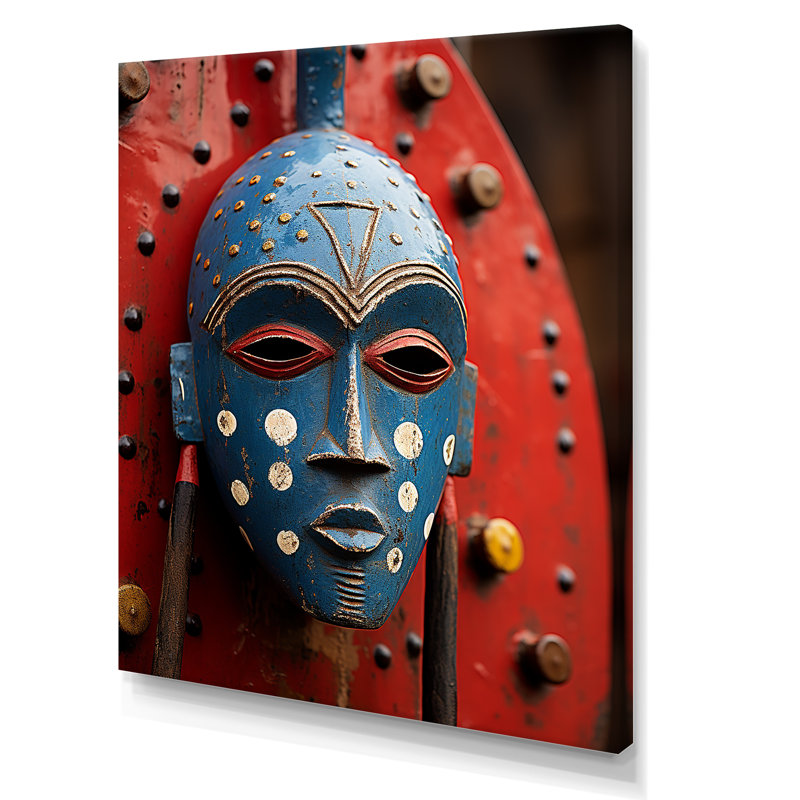 Masque rituel africain festif I, Toile tendue, H 40 po x l 30 po x P 1,5 po
