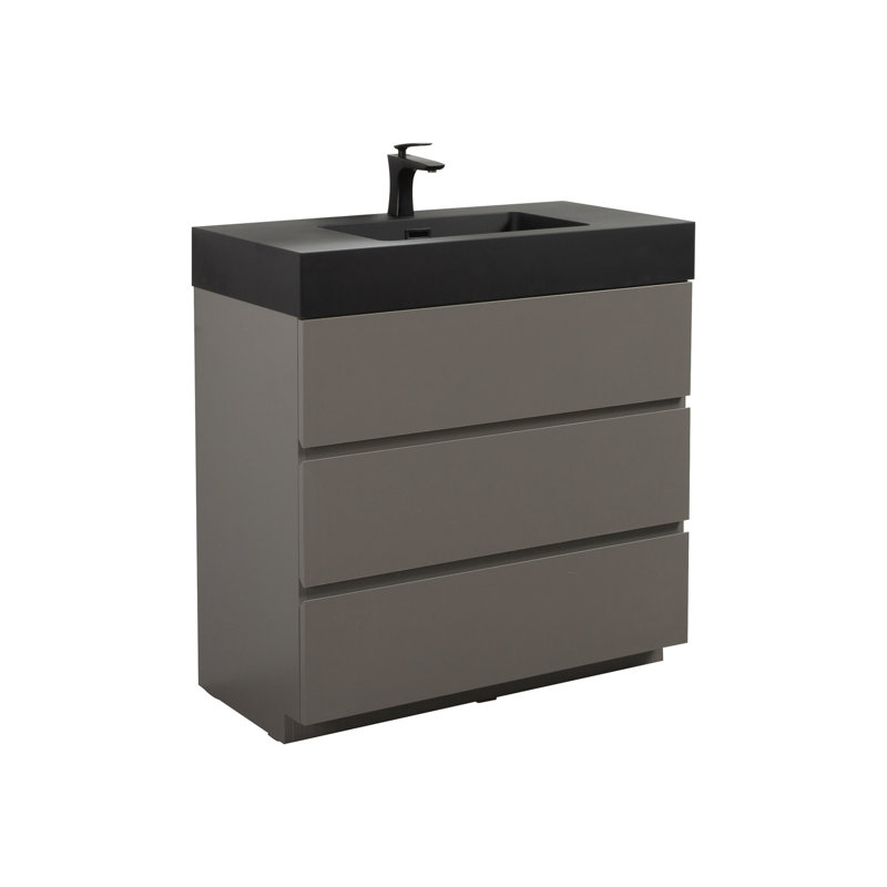 Meuble-lavabo gris de 36 po avec lavabo - style frais, chambre de rangement suffisante, hanche silencieuse, poignée abondante - capacité, loi