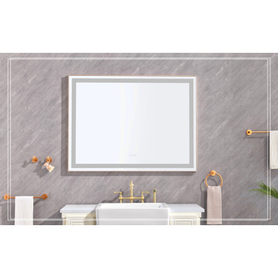 LED Lighted Bathroom Wall Mounted Mirror with High Lumen+Anti-Fog Separately Control