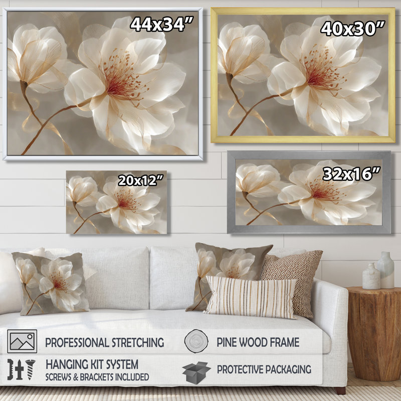 Délicat «Magnolia doré», impression sur toile à motif floral orange, H 34 po x l 44 po, Toile tendue, Ne s’applique pas