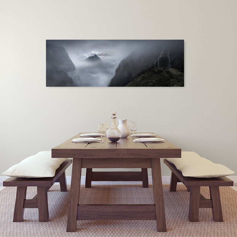 «Dramatic Misty Mountains», art dramatique serein, paysage paisible, H 48 po x l 16 po