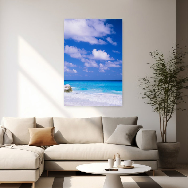 Vagues sur la plage, Cancun, Quintana Roo, Mexique, tranquille, abstrait, contemporain, plage, art naturel, H 60 po x l 40 po