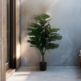 XBrand 39.4in Artificial Fiddle Leaf Fig Tree – Realistic Faux Indoor Plant, Adjustable Branches, Silk Leaves, Maintenance-Free Decorative Greenery