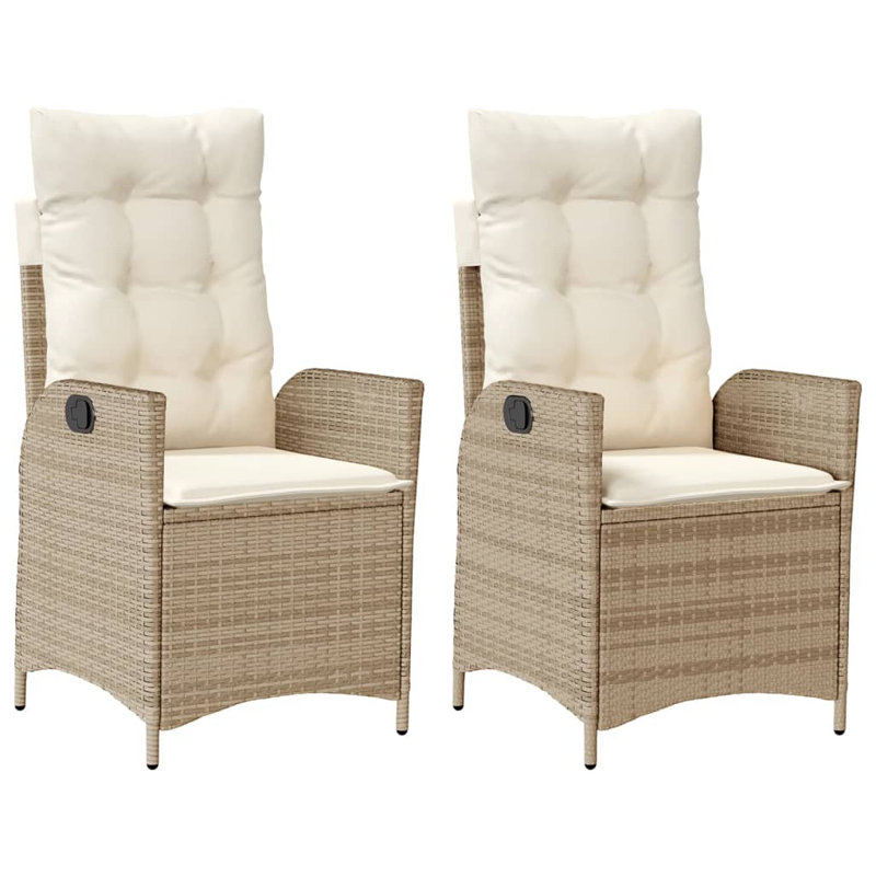 Red Barrel Studio® 2 chaises de patio inclinables avec coussins en poly rotin, Blanc, Noir