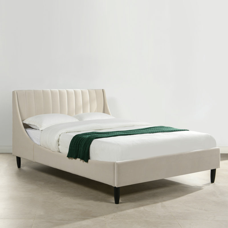 Helaina Upholstered Wingback Bed, Queen, French Beige Velvet
