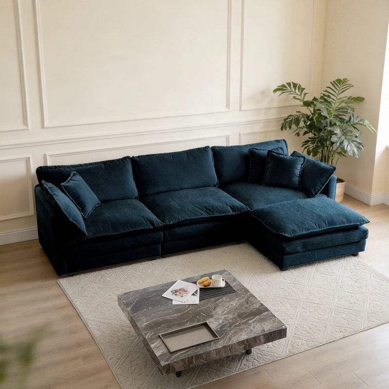 Canapé moderne en tissu pour causeuse pour le salon, canapé profond rembourré de grande taille avec coussins, chenille, Bleu