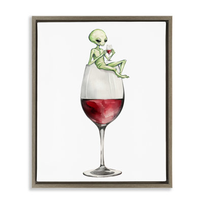 Alien perché sur un cadre flottant en verre de vin, design par Lil 'Rue