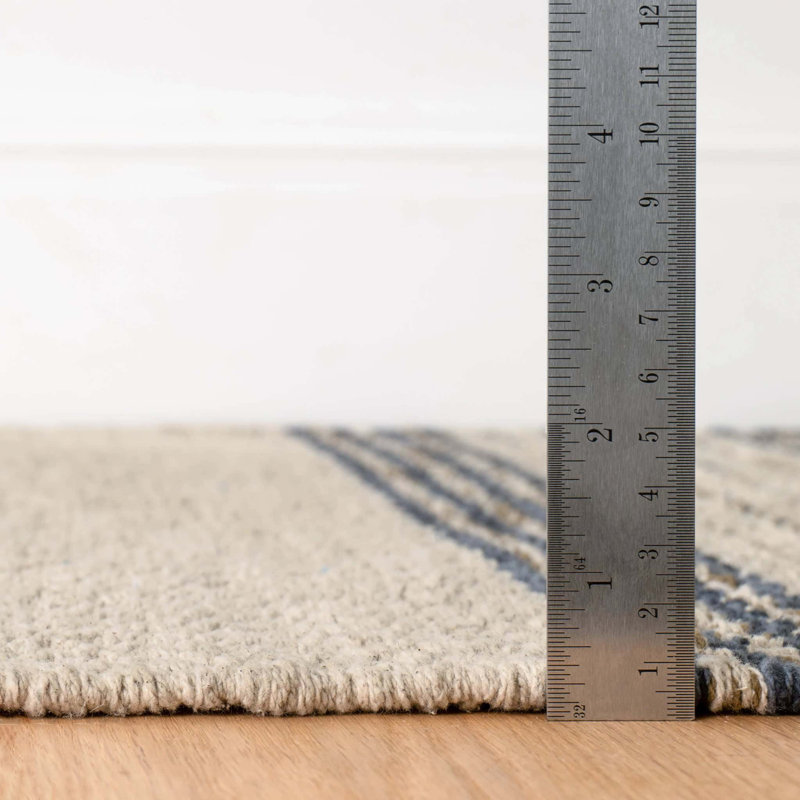Cielo Stripe Navy Handwoven Cotton Rug, Rectangle 9'6" x 13'6"