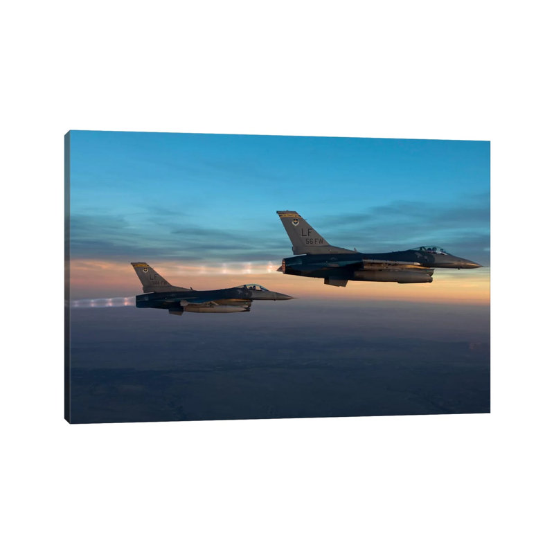 Two F-16s Fly in Formation over Arizona Before Sunset 1 Piece Wrapped Canvas Wall Art, 30.48 cm H x 45.72 cm W
