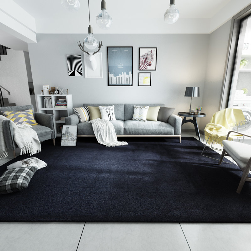 Tapis noir en similifourrure végétalienne très doux, lavable et pliable Loesch, Rectangulaire 7 pi 6 po x 10 pi 3 po
