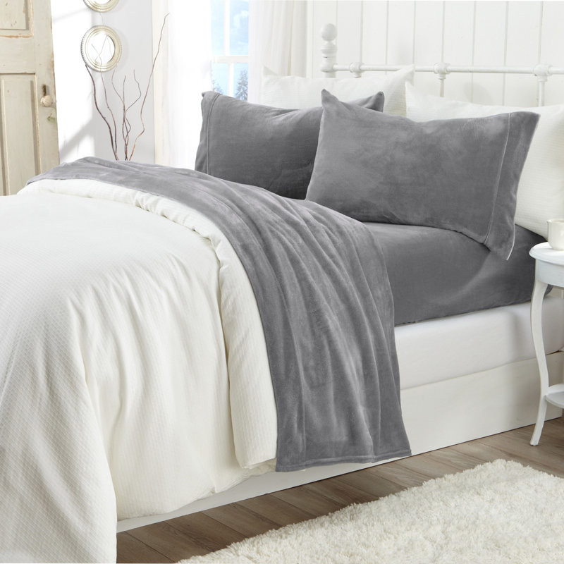 Ultra Soft Micro Plush Velvet Solid Sheet Sets, Queen, Gray
