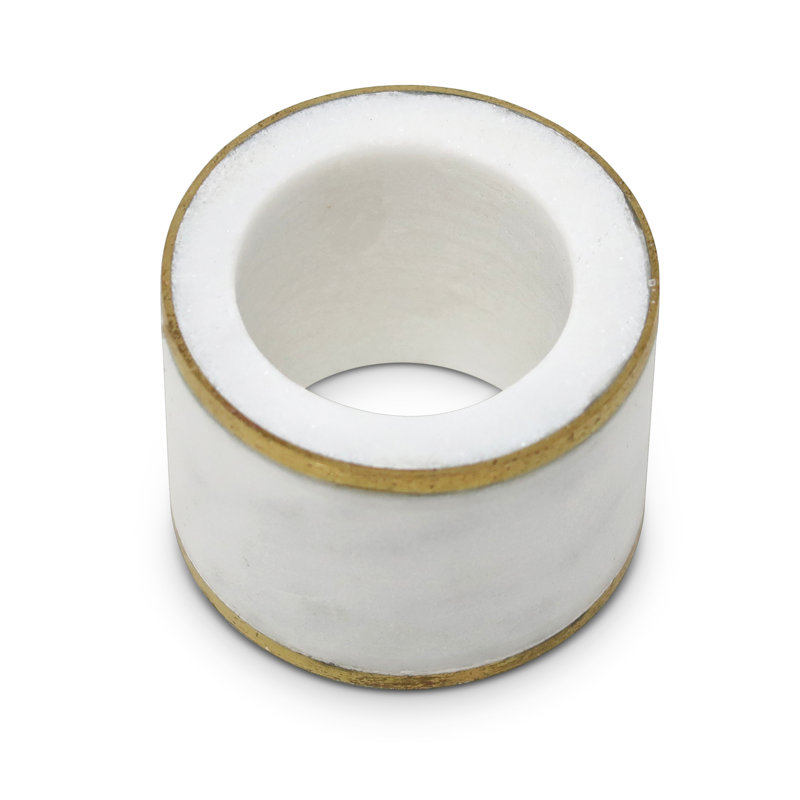 Rond de serviette S / 4 en marbre blanc avec bordure dorée