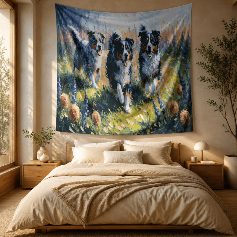 Tapisserie murale chiens de berger australien, 51 po x 60 po