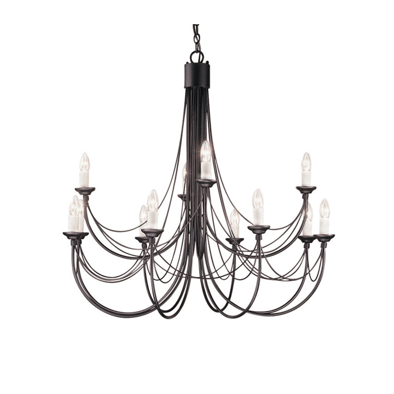 Grandville 12 - Light Candle Style Chandelier, Black