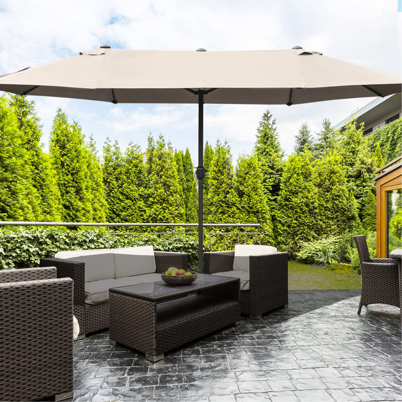 Parasol de terrasse de 15 pi, acier rectangulaire, pare-soleil double face, manivelle sans effort, acier rectangulaire café, protection, manivelle simple,