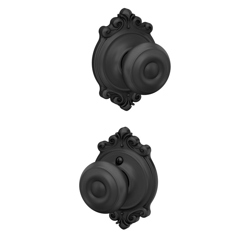 Georgian Hall and Closet Knob with Brookshire Trim, Matte Black