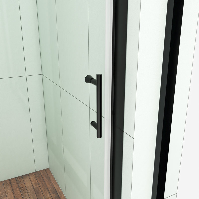 30" x 72" Semi Frameless Pivot Shower Door, Matte Black