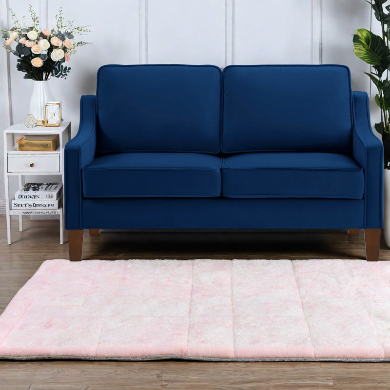 Causeuse Modern Sofas, canapé compact en velours bleu marine avec pieds en bois pour la maison