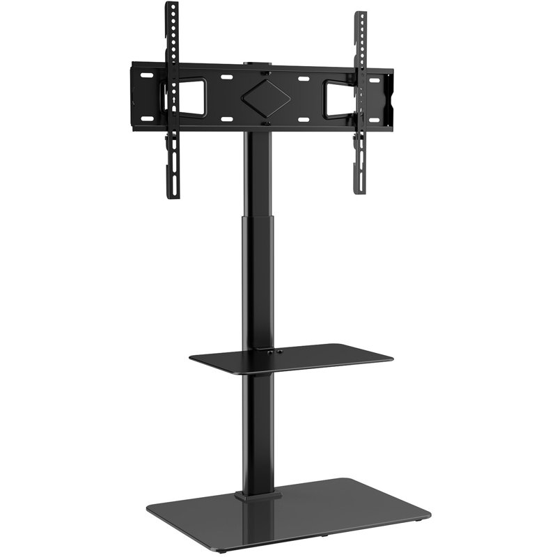 Meuble télé pivotant de 32 à 65 pouces, réglable en hauteur avec base en verre trempé, stabilité accrue, gestion des câbles, assemblage rapide, support en acier pour support de téléviseur et salon réglable
