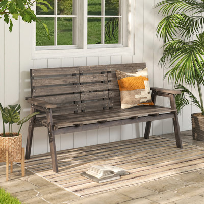 Outdoor Fir Wood Bench w/ Foldable Middle Table w/ Backrest & Armrests by Ophelia & Co.