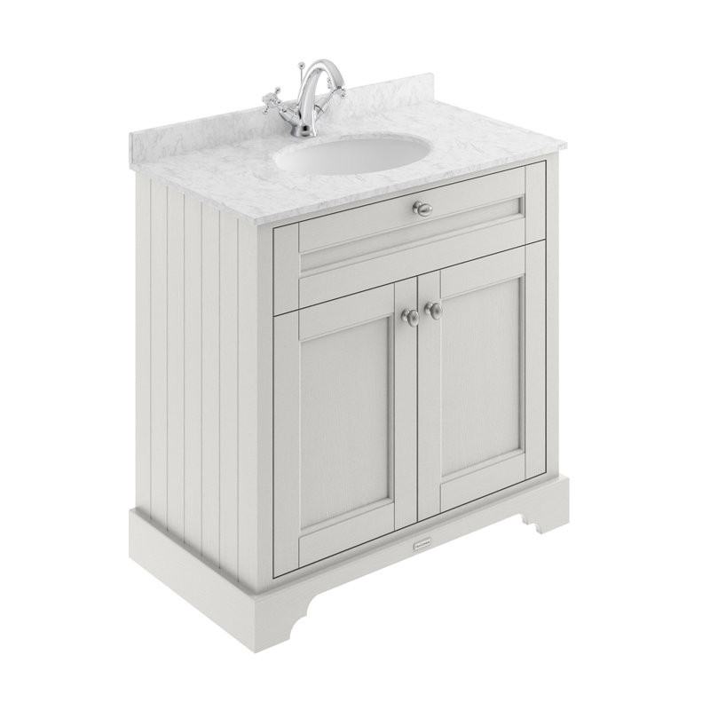 Old London 820mm Single Bathroom Vanity with Integrated Ceramic Basin, Timeless Sand, Gray