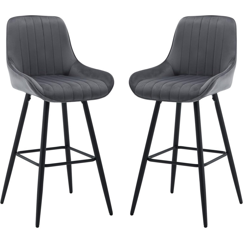 Gaelan Upholstered Counter Stool with Metal Frame, Dark Grey