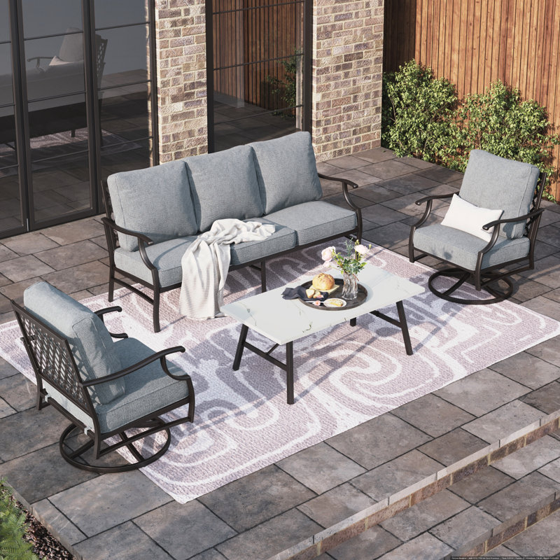 Ensemble de conversation de patio en métal pour 5 personnes avec fauteuils pivotants Asfand, Non
