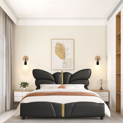 Stylish Queen Size PU Leather Upholstered Platform Bed - No Box Spring Needed