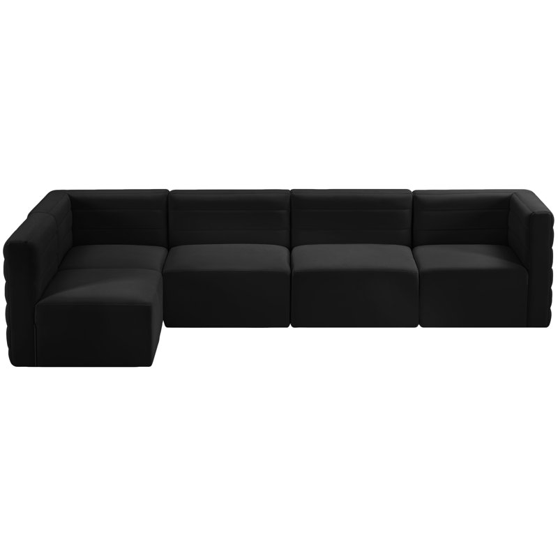 Enso Velvet L-Shaped Sectional Reversible, Black Velvet