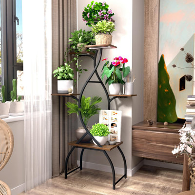 Tall Plant Stand Indoor With Grow Lights, 6 Tiered Plant Shelf With Tree-Shaped Design, For Multiple Plants, Corner Plant Holder For Home, Patio