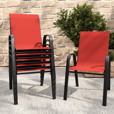 Outdoor 6 Dining Chair Collection, 350 Lbs Capacity, Wide Seat, Comfortable Sitting, Rust- Frame, Waterproof Fabric, Patio, Commercial Use , Lumbar Support, Load Multiple Settings