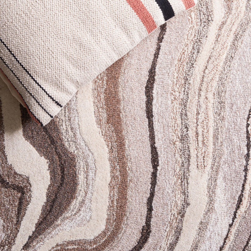 Jamario Hand Tufted Wool Cotton Abstract Rug in Brown/Ivory, Rectangle 5' x 8'