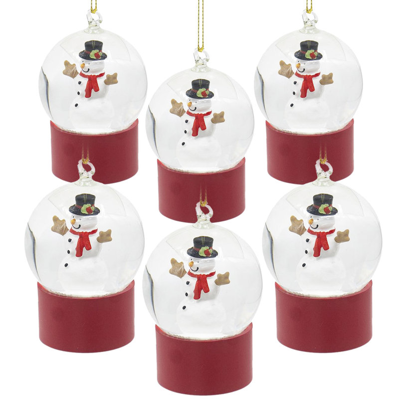 Set of 6 Red Resin and Glass Snowman Water Globes