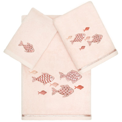FIGI 3PC Embellished Towel Set 3 Piece Turkish Cotton Towel Set