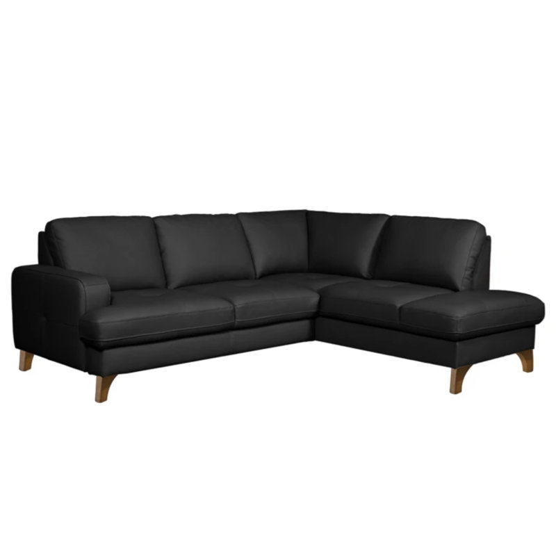 Damar Leather Corner Sofa with Sleeping Function and Storage, Right Hand Facing, Damar Black Genuine Leather