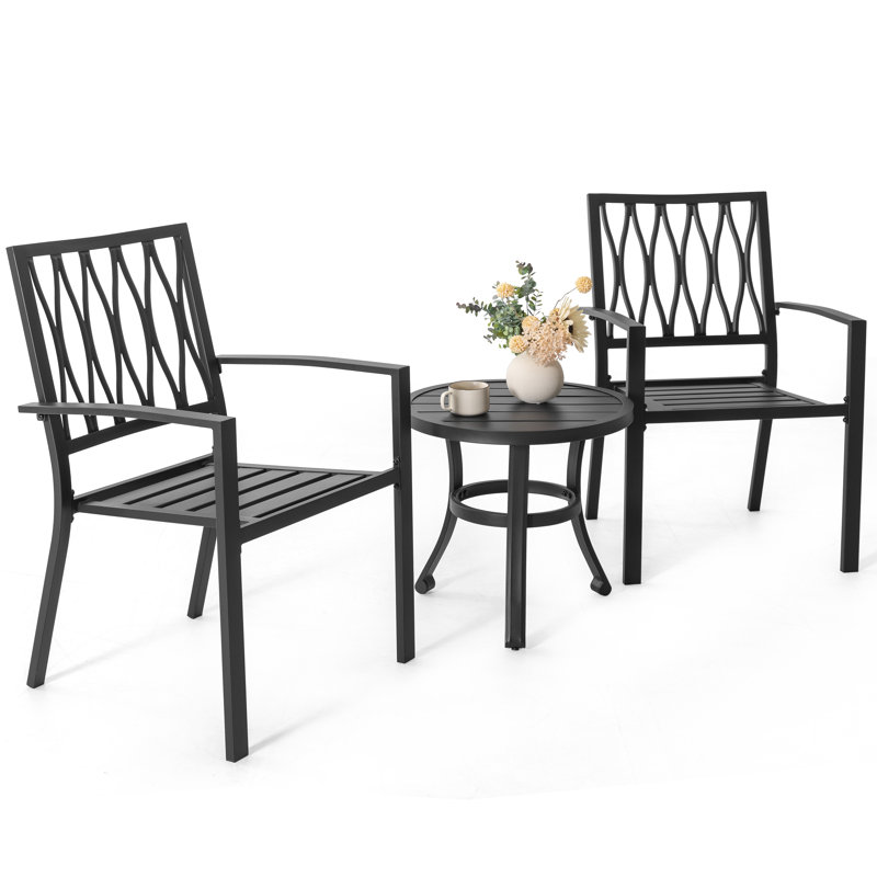 Outdoor 3-piece Iron Bistro Set, Powder-coated Finish, Black
